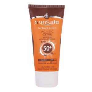 ضد آفتاب Sunsafe فاقد چربی بدون رنگ spf 50 پوست چرب و آکنه دار